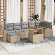 vidaXL 8-delars Trädgårds Matset med Kuddar Beige Poly Rattan Akacia