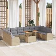 vidaXL 11-delat trädgårdsmatset med kuddar beige poly rattan akacia