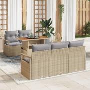 vidaXL 6-delars trädgårdsoffset med kuddar beige poly-rattan akacia, v...