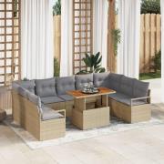 vidaXL 10-delat trädgårdsoffset med kuddar Beige Poly Rattan Akacia, v...