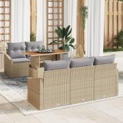 vidaXL 6 Delars Trädgård Matgrupp med Kuddar Beige Poly Rotting Akacia