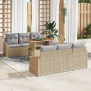 vidaXL 7-delat trädgårdsmöbelset med kuddar beige poly rotting akacia
