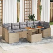 vidaXL 8-delat trädgårdsdining set med kuddar Beige Poly Rattan Akacia