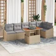 vidaXL 7-delars trädgårdsdining set med kuddar beige poly rattan akaci...
