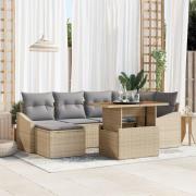 vidaXL 7-delat trädgårdsset med kuddar Beige Poly Rattan Akacia