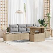 vidaXL 5-delars trädgårds matgrupp med kuddar beige poly rotting akaci...