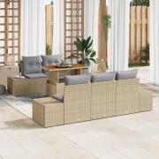 vidaXL 6 Delars Trädgårds Matgrupp med Kuddar Beige Poly Rattan Akacia