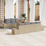 vidaXL 9-delars matbordskit för trädgården med dynor Beige Poly Rattan...