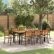 vidaXL 9-delat trädgårdsmöbelset svart poly rattan akacia, vidaXL stap...