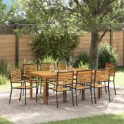 vidaXL 9-delat trädgårdsmöbelset svart poly rattan akacia, vidaXL Stap...
