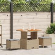 vidaXL 3-delars utemöbelset med kuddar Beige Poly Rattan Akacia