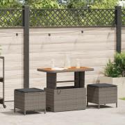 vidaXL 3-delat trädgårdsset med dynor Grå Poly Rattan Akacia