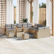 vidaXL 13-delat trädgårdsoffaset med kuddar beige Poly Rattan Akacia, ...