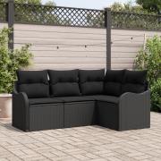 vidaXL 4-delat trädgårdsoffaset med kuddar svarta poly rattan, vidaXL ...