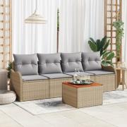 vidaXL 5-delat trädgårdsofaset med kuddar Beige Poly Rattan Akacia