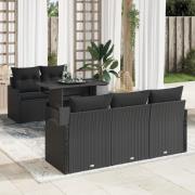 vidaXL 6-delat Trädgårdsoffaset med Kuddar Svart Poly Rattan, vidaXL 2...