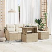 vidaXL 6-delat trädgårdsoffset med kuddar Beige Poly Rattan, vidaXL 2-...