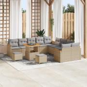 vidaXL 13-delars trädgårdsoffapark med kuddar Beige Poly Rattan Akacia...