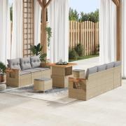 vidaXL 10-delad Trädgård Soffa Set Med Kuddar Beige Poly Rattan Akacia...
