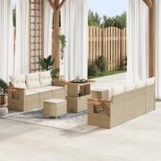 vidaXL 10-delars trädgårdsoffset med kuddar beige poly rotting akacia,...