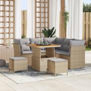 vidaXL 8-delat Uteplatssoffset med Kuddar Beige Poly Rattan Akacia, vi...