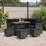 vidaXL 9 Delars Trädgårdsoff-set med Kuddar Svart Poly Rattan Akacia, ...