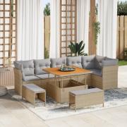 vidaXL 9-dels trädgårdsoffset med kuddar beige poly rattan akacia, vid...