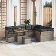 vidaXL 12-delars trädgårdssoffset med kuddar Grå Poly Rattan Acacia, v...