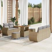 vidaXL 8-delat trädgårdsoffaset med kuddar beige poly rattan akacia, v...