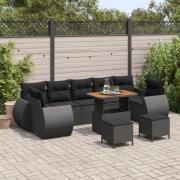 vidaXL 10 Delar Trädgårdsoffasett med Kuddar Svart Poly Rattan Akacia,...