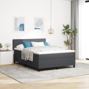 vidaXL Box Våningssäng med Madrass&LED Mörkgrå 160x200 cm Ribbad Tyg