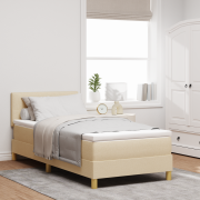 vidaXL Boxspring Säng med Madrass Grädde 100x200 cm Tyg