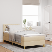 vidaXL Box Spring Säng med Madrass Gräddvit 100x200 cm Tyg