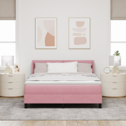 vidaXL Resårsäng med madrass 160x200 cm rosa sammet