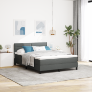 vidaXL Boxspring Säng med Madras och LED Mörkgrå 160x200 cm Tyg
