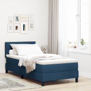 vidaXL Boxspring Säng med Madrass & LED Blå 90x200 cm Tyg