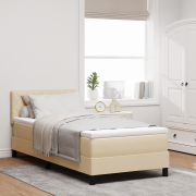 vidaXL Boxfjäder Säng med Madrass & LED Ljus Beige 100x200 cm Tyg