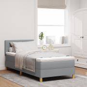 vidaXL Boxspring-säng med madrass & LED Ljusgrå 90x200 cm Tyg