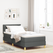 vidaXL Boxspringsäng med madrass & LED Mörkgrå 90x190 cm Tyg