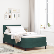 vidaXL Boxspring Säng med Madrass & LED Mörkgrön 100x200 cm Sammet