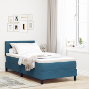 vidaXL Boxspring Säng med Madrass & LED Mörkblå 100x200 cm Sammet