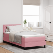vidaXL Boxspring Säng med Madrass & LED Rosa 90x200 cm Sammet
