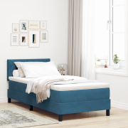 vidaXL Boxspring Säng med Madrass & LED Mörkblå 100x200 cm Sammet