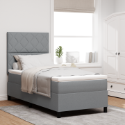 vidaXL Box Spring Säng med madrass & LED Ljus Grå 90x200 cm Tyger