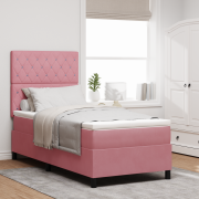 vidaXL Sängbotten med madrass och LED Rosa 90x200 cm Sammet