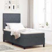 vidaXL Boxspring Säng med Madrass & LED Mörkgrå 100x200 cm Sammet