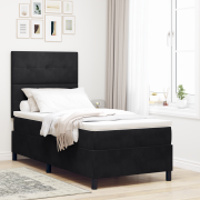 vidaXL Boxfjäder säng med madrass & LED Svart 90x200 cm Sammet