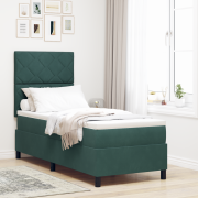 vidaXL Boxspring Säng med Madrass & LED Mörkgrön 80x200 cm Sammet