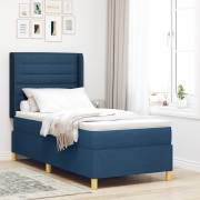 vidaXL Boxspring Säng med Madrass & LED Blå 90x200 cm Tyg