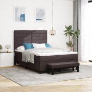 vidaXL Box Spring Säng med Madrass & Bänk Mörkbrun 140x200 cm Tyg